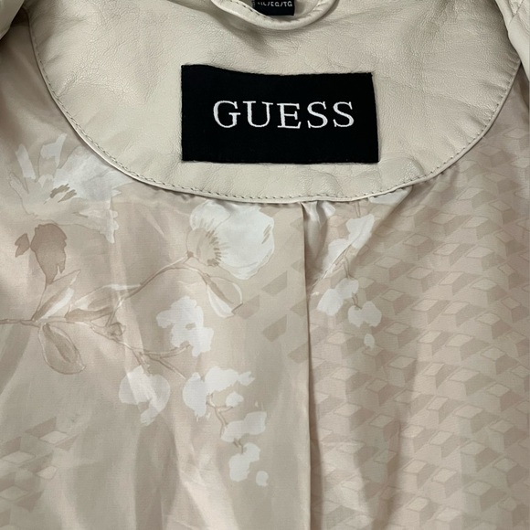 Guess Cream Faux Leather Jacket Moto Feminine Size XL Lightweight Neutral Y2K - Picture 10 of 16